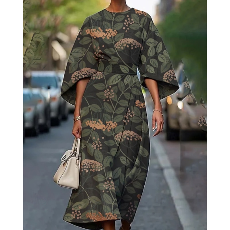 Women's Midi Dress Floral Dress Print Dress Classic Modern Outdoor Vacation Daily Regular Fit Flower Half Sleeve Crew Neck Pink Dark Green Orange Summer3