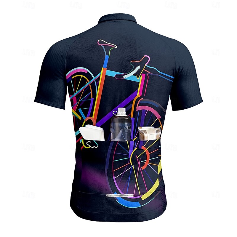 Men's Cycling Jersey Graphic Geometric Short Sleeve Bike Tee Tshirt Top with 3 Rear Pockets UV Resistant Quick Dry Front Zipper Reflective Strips Sports Wine Red Black Dark Purple Clothing Apparel2