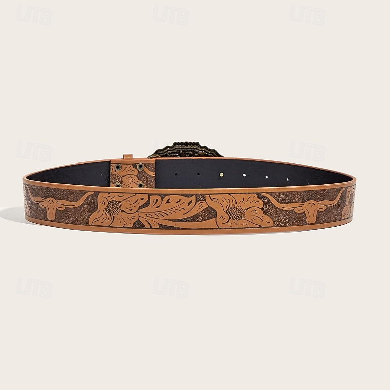 Women's Belt PU White Waist Belt Street Weekend Floral4