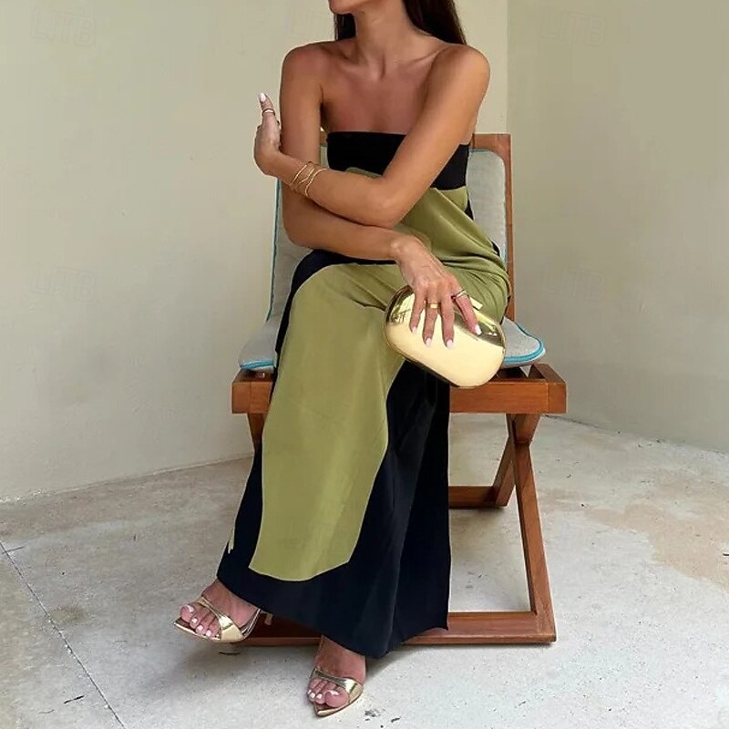Women's Long Dress Maxi Dress Cocktail Dress Print Dress Fashion Modern Vacation Holiday Tea Party Regular Fit Color Block Sleeveless Strapless Green Summer3