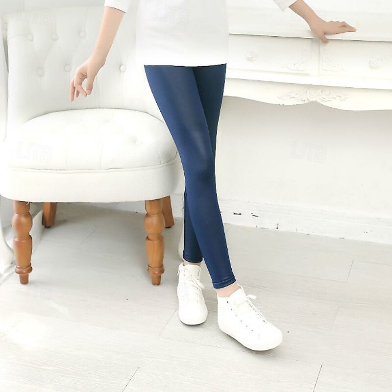 Kids Girls' Leggings Solid Color Daily School 4-12 Years Spring Black Wine Navy Blue4