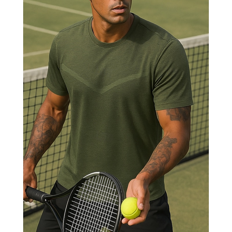 Men's Solid Colored Tennis Tee Short Sleeves Sweat-Wicking Moisture Wicking Breathable Tennis Golf Pickleball Crew Neck Army Green Blue Green Tennis Clothing