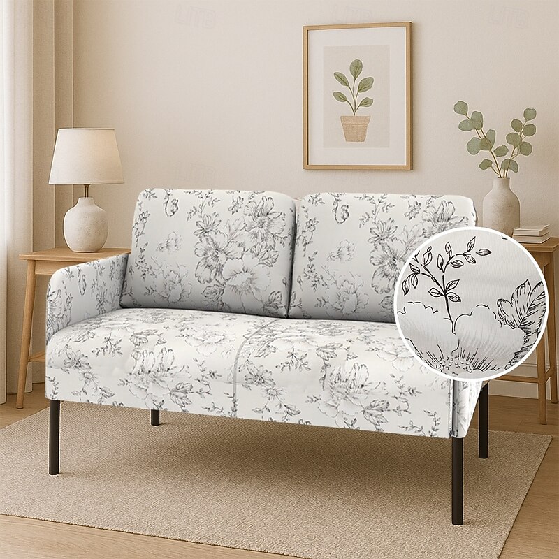 100% Cotton Sofa Cover Suitable For GLOSTAD Sofa Floral Plants Quilted Slipcovers3