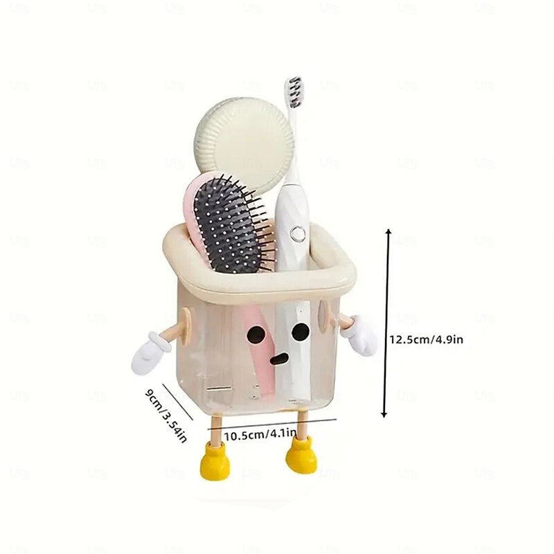 Cartoon Toothbrush Holder for Bathroom, No-Drill Suction Wall-Mounted Storage Box, Cute Home Decor, Durable Plastic Toothbrush and Toothpaste Organizer, Wash Basin Accessory3