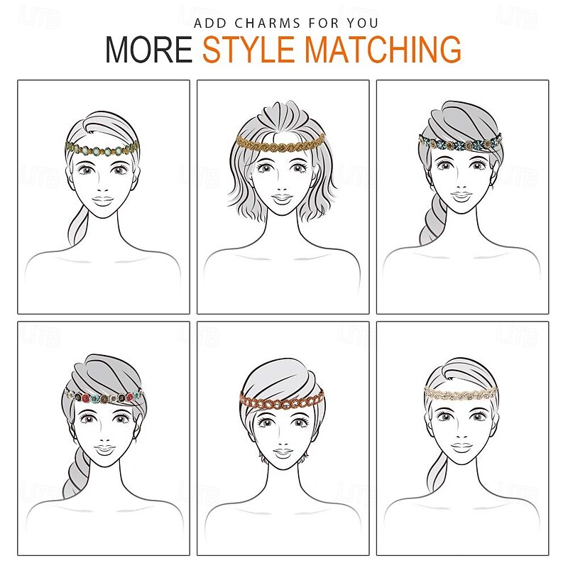 1PC Rhinestone Beaded Headband, Elastic Jewelry Hair Bands for Lady Women Girl Hair Accessories 20-26.8'' Multicolor4