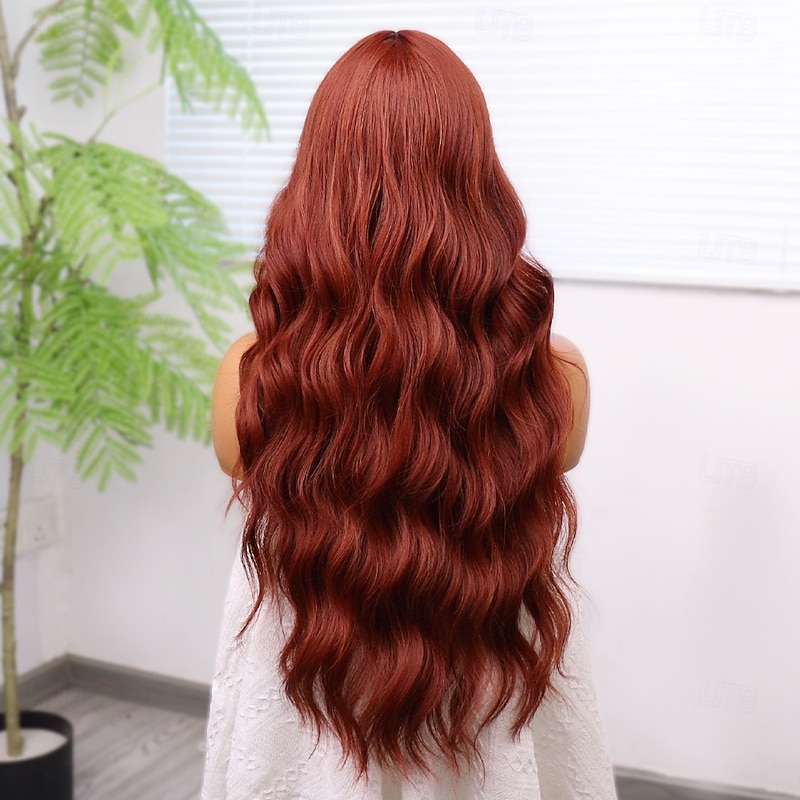 Synthetic Lace Wig Curly Style 26 inch Orange Middle Part U Part Wig Women's Wig Auburn4