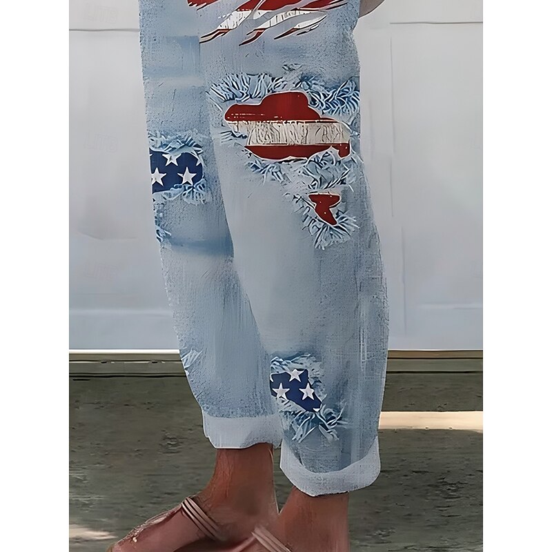 Women's 3D Print Patriotic  Trousers  Pants Vacation Vintage Ethnic Style Full Length Drawstring Side Pockets Print Breathability Comfortable Inelastic Weekend3