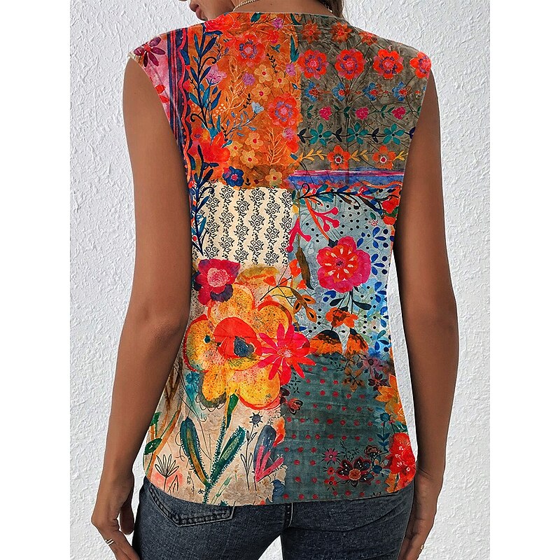 Women's Camisole Tank Top Floral Graphic Elegant Bohemia Vintage Sleeveless Crew Neck Regular Tops Black Orange Summer Spring2