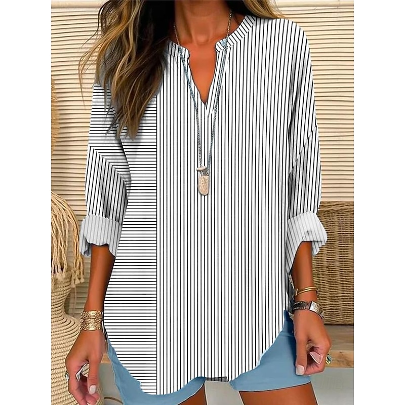 Women's Blouse Tunic V Neck Long Sleeve Boho Casual Tops Floral Graphic Vintage Tropical Regular Tops Daily Vacation Wear Print Blue Green Gray Light Blue2
