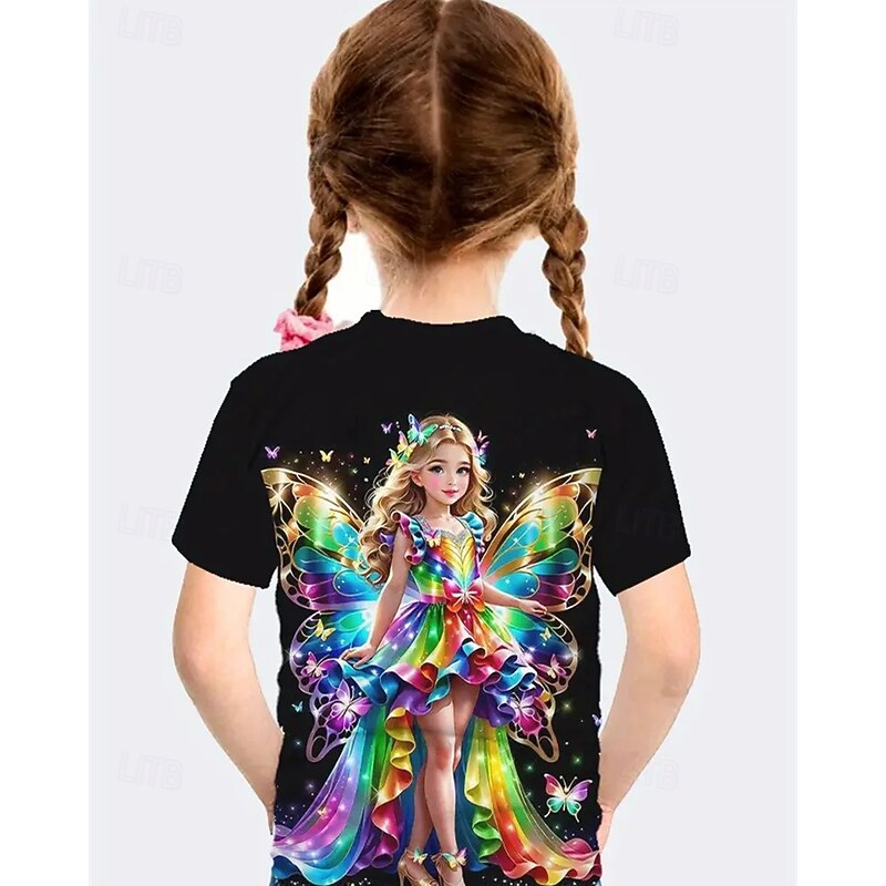 Girls' 3D Cartoon Butterfly T shirt Tee Short Sleeve Summer Spring Fashion Basic Kids 4-12 Years Crew Neck Outdoor Casual Daily Regular Fit2