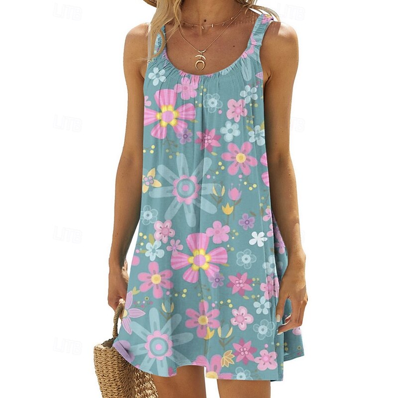 Women's Mini Dress Casual Dress Floral Dress Classic Modern Vacation Daily Going out Regular Fit Flower Sleeveless Crew Neck Black White Pink Blue Summer4