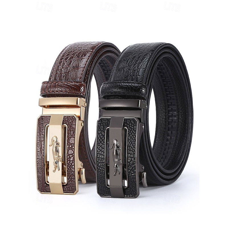 Men's Crocodile Pattern Leather Belt with Automatic Buckle – Adjustable High-Quality Brown & Black Belts with Elegant Metal Buckle for Formal & Casual Wear, Perfect Father's Day Gift3
