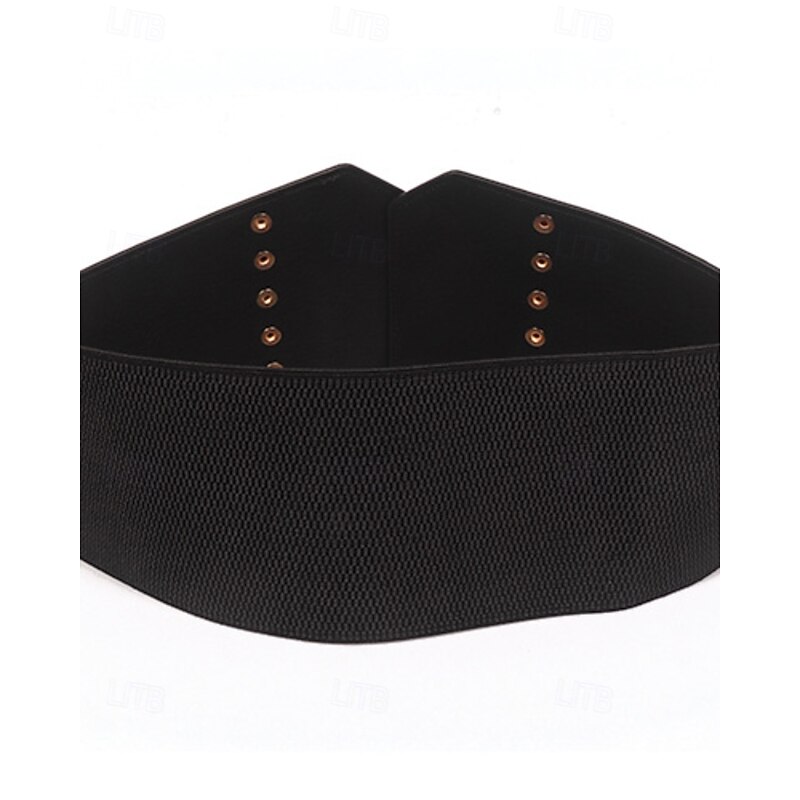 Women's Belt PU Black Wide Belt Street Weekend Color Block3