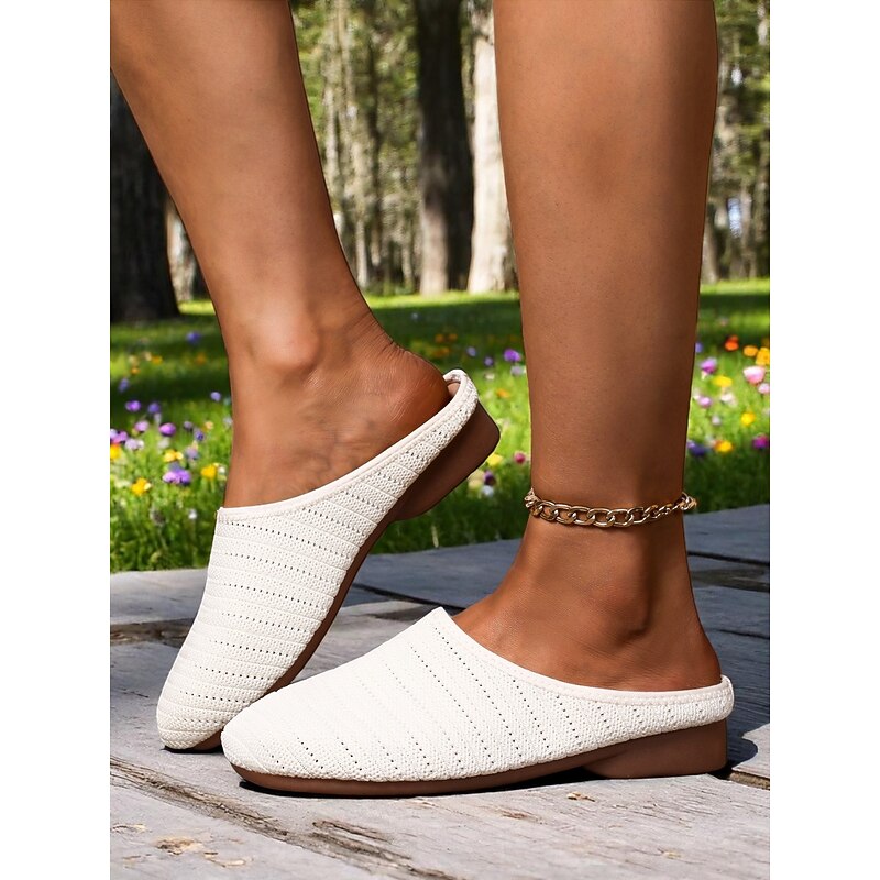 Women's Yellow Slip-On Knit Comfort Mules — Breathable Wide Width Summer Flats, Lightweight Soft Sole, Ideal for Garden Walks, Indoor Relaxation and Casual Errands2