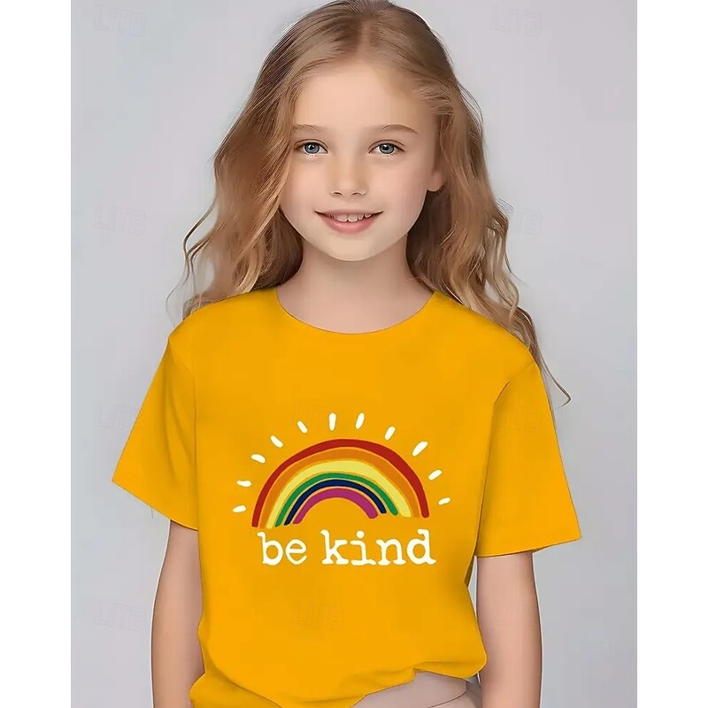 Girls' 3D Rainbow T shirt Tee Short Sleeve Summer Spring Fashion Basic Kids 4-12 Years Crew Neck Outdoor Casual Daily Regular Fit