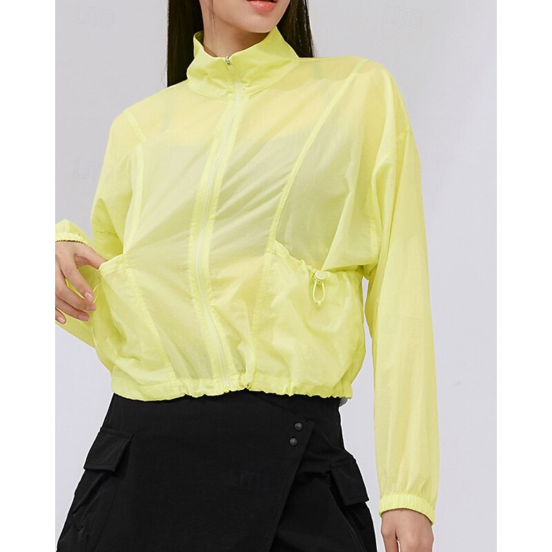 Women's Solid Colored Tennis Sports Jacket Long Sleeve Drawstring Zipper Pocket Quick Dry Breathable Tennis Golf Pickleball Stand Collar Jacket White Yellow Pink Tennis Clothing
