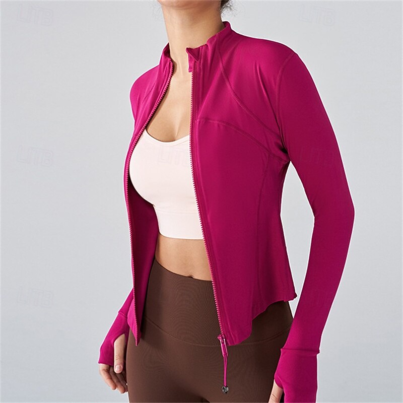 Women's Solid Colored Tennis Sports Jacket Sport Jacket Long Sleeve Zipper Moisture Wicking Breathable Tennis Golf Pickleball Stand Collar Black White Pink Tennis Clothing