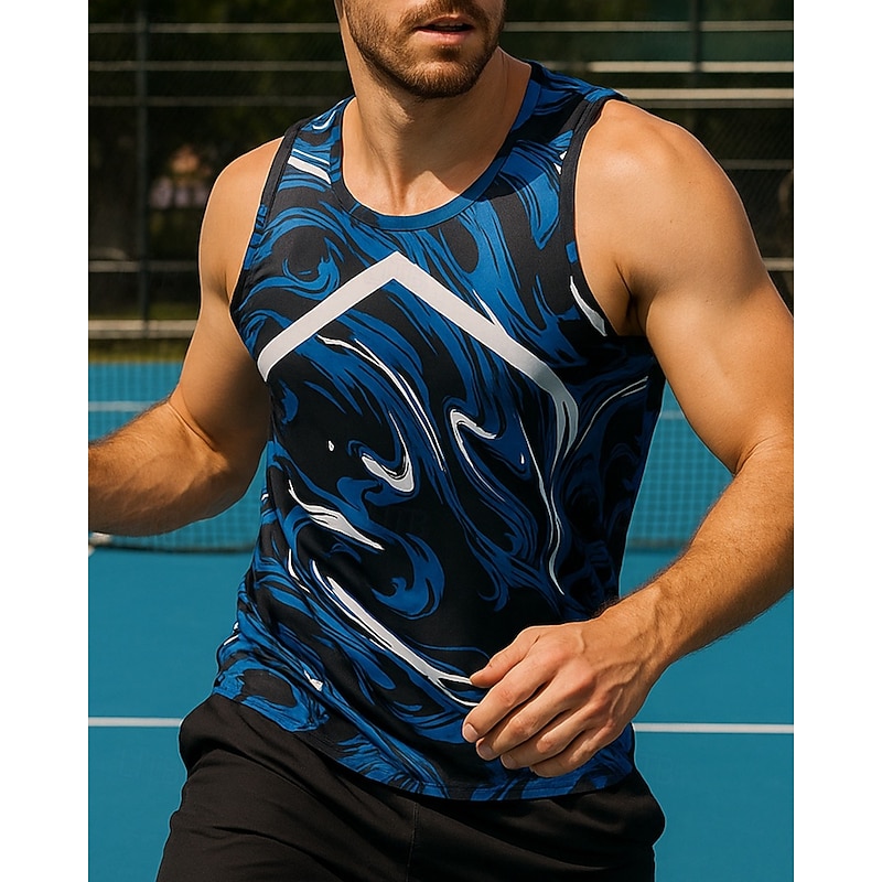 Men's Abstract Art Tennis Top Sleeveless Printing Quick Dry Breathable Tennis Golf Pickleball U Neck Vest / Gilet Blue Tennis Clothing3