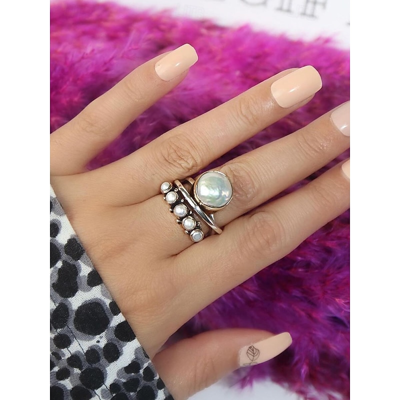 Women's Vintage Pearl Ring - Bohemian Style, Perfect for Casual and Beach Wear3