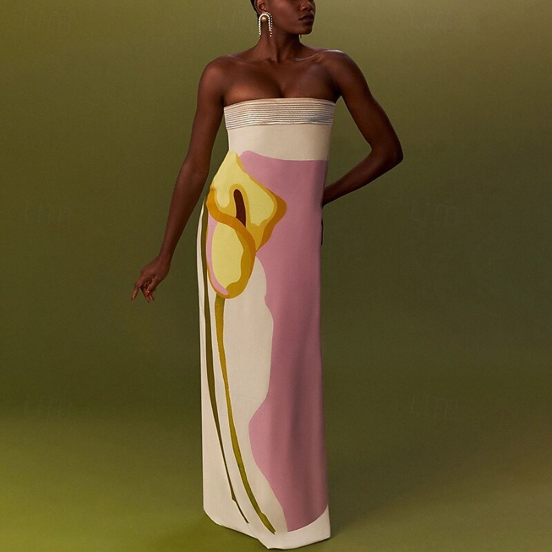 Women's Long Dress Maxi Dress Prom Dress Party Dress Fashion Party Tea Party Going out Regular Fit Flower Sleeveless Strapless Pink Summer3