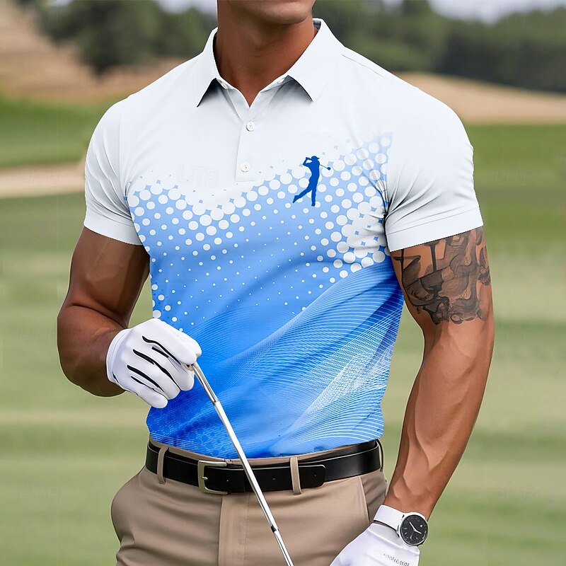 Men's Golf Sports Polo Shirts Short Sleeve Polo Shirts Collared Shirts Sportswear Athleisure Buttons Summer Blue Green2