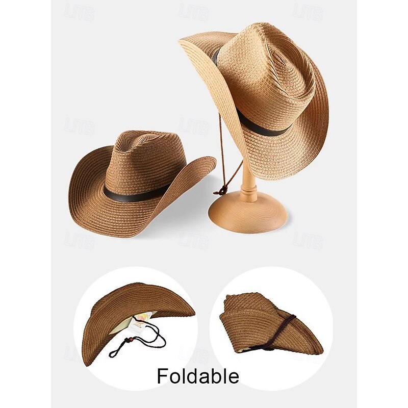 Men's Foldable Straw Cowboy Hat with Black Band – Summer Western Outdoor Hat for Beach, Travel and Casual Wear4