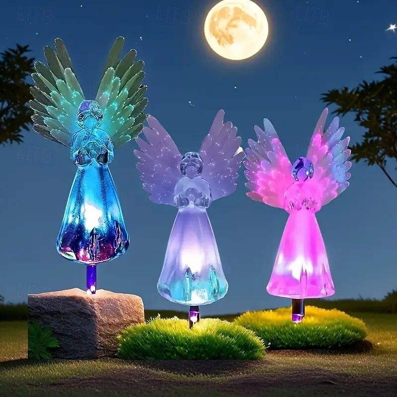 4 Pcs Solar Angel Garden Light Outdoor Path Light Waterproof Lawn Light Landscape Lights Home Yard Walkway Garden Patio Holiday Decoration3