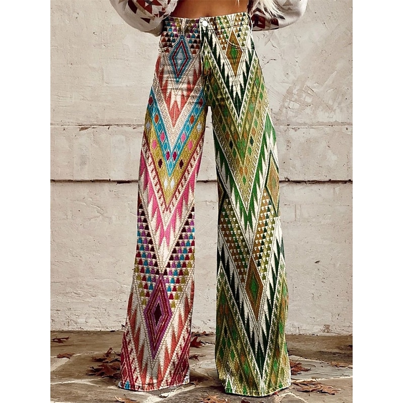 Retro Vintage 1970s Y2K Pants Wide Legged Pants Hippie Disco High Waist Tribal Faux Jeans Style Fancy Dress Women's Carnival Casual Daily Music Festival Retro Theme Party Adults' Pants2