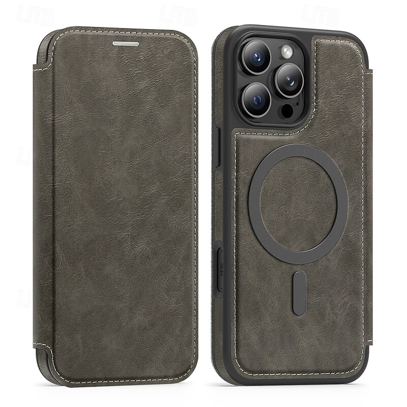 Phone Case For iPhone 17 Pro Max 17 Air 16 15 14 Pro Max Plus 16e 13 12 Pro Max Magnetic Adsorption Flip Cover Support Wireless Charging Card Slot Shockproof TPU PC PU Leather