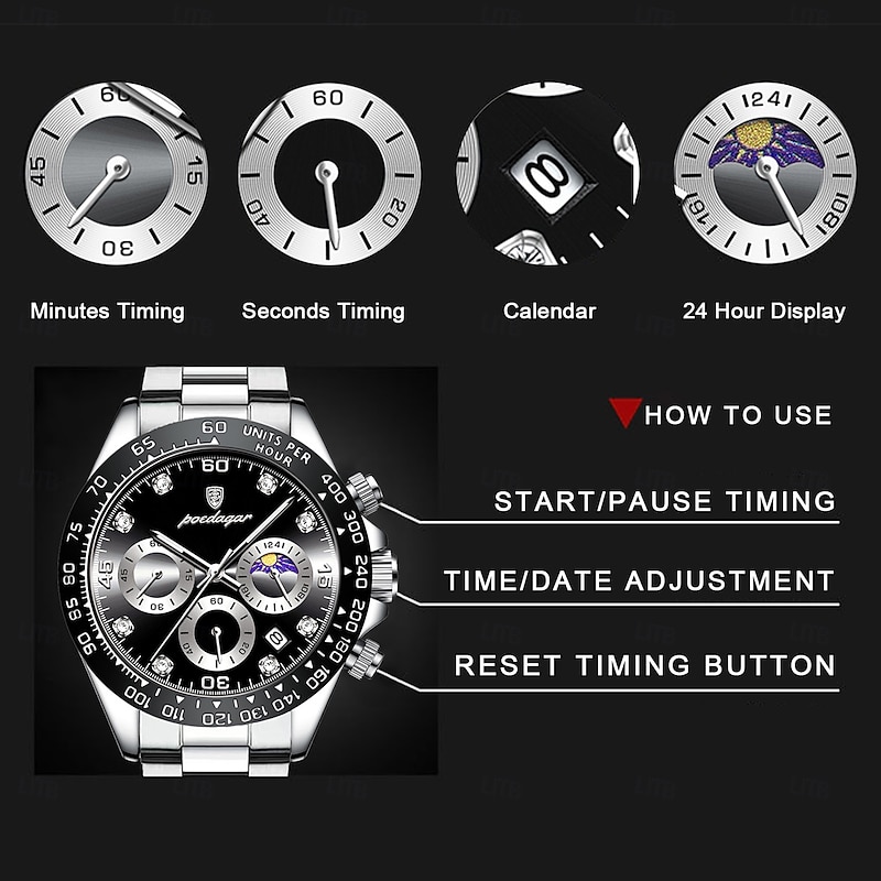 Luxury Men Watch Chronograph Waterproof Luminous Date Man Wristwatch Outdoor Sport Stainless Steel Men's Quartz Watches4
