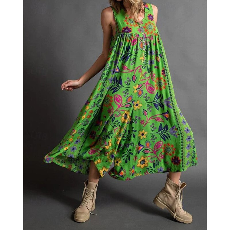 Women's Normal Jumpsuit Streetwear Floral Sleeveless U Neck Print Daily Going out Regular Fit Black Pink Green Summer4