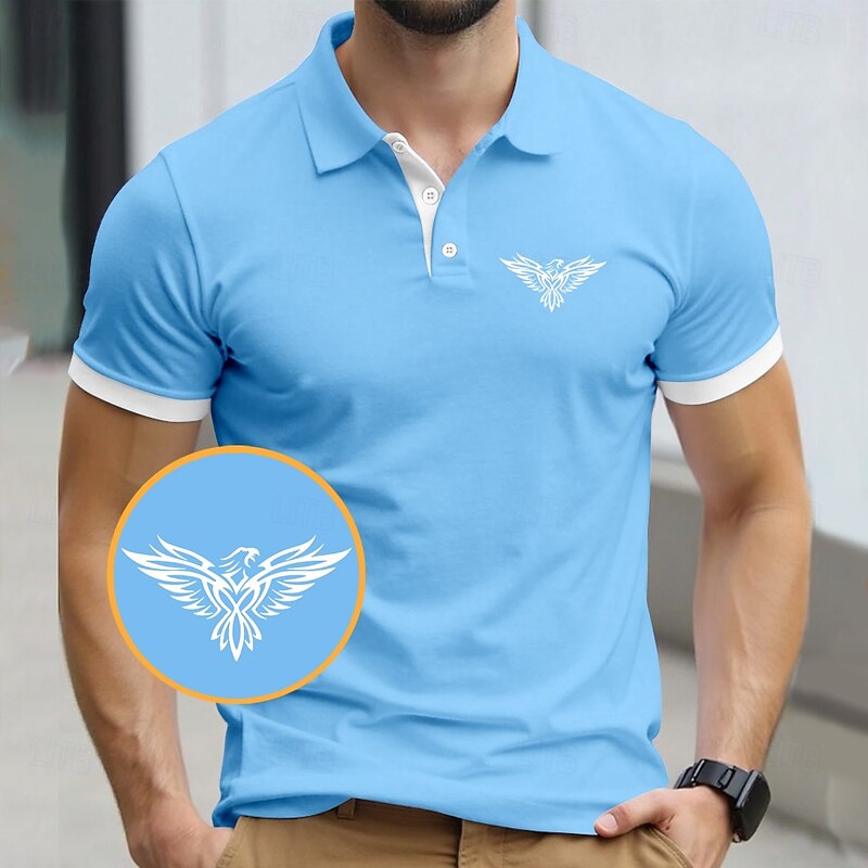 Men's Eagle Polo Short Sleeve Polo Shirts Collared Shirts Business Casual Business Athleisure Daily Wear 3D Print Summer Black Yellow Navy Blue