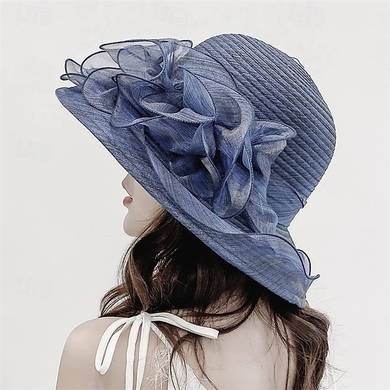 Organza Kentucky Fascinator Hat for Women - Derby Cocktail Tea Party Sun Hat Wedding Bridal Flower Church Hat Packable3