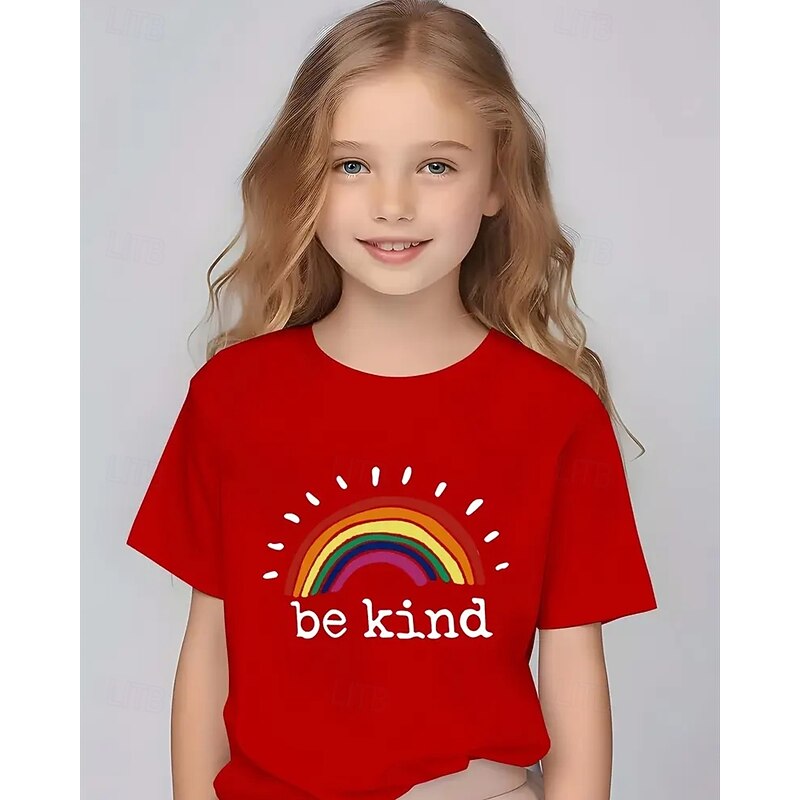 Girls' 3D Rainbow T shirt Tee Short Sleeve Summer Spring Fashion Basic Kids 4-12 Years Crew Neck Outdoor Casual Daily Regular Fit2