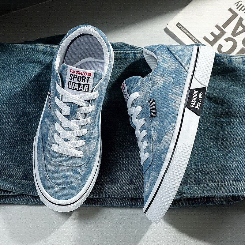 Men's Blue Denim Sneakers with Graphic Print and Lace-up Design - Casual, Trendy, Ideal for Everyday Wear and Urban Adventures3