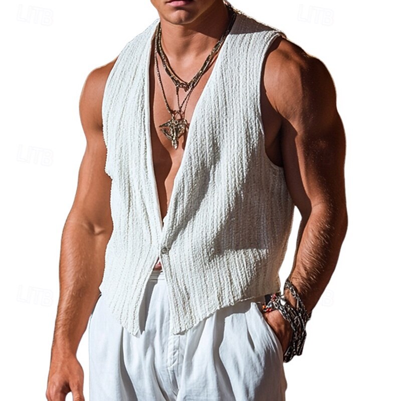 Men's Vest Top Undershirt Sleeveless Shirt Sleeveless Deep V Spring & Summer Solid / Plain Color Fashion Designer Vacation Street Going out White Top Tee for Men3