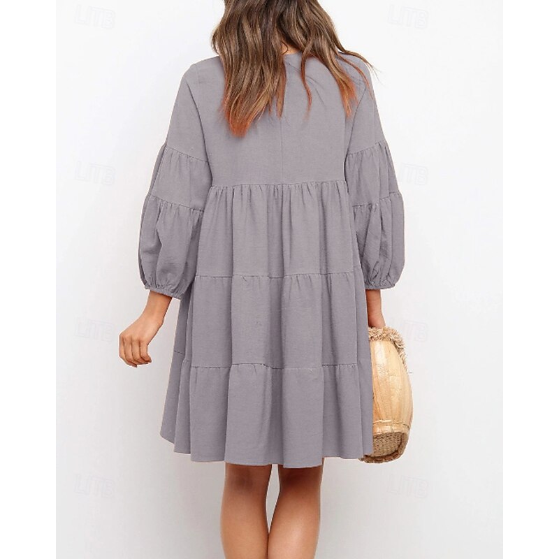 Women's Mini Dress Poly-Cotton Linen Texture Dresses Cotton Linen Dress Modern Vacation Daily Going out Regular Fit Plain Long Sleeve Crew Neck Black Pink Army Green Orange Summer4