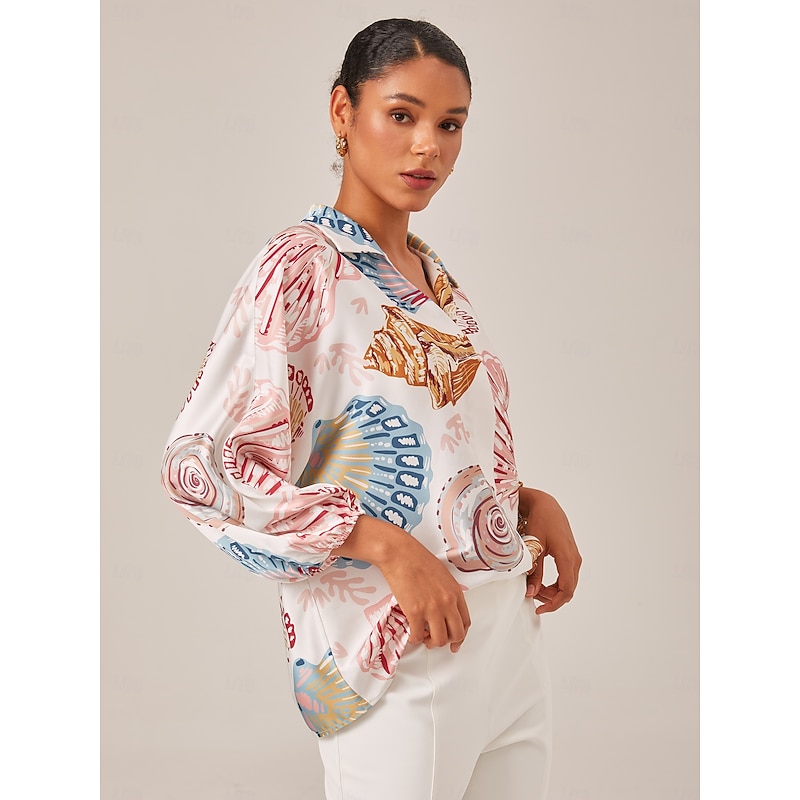 Shell Print Relaxed Fit Overhead V-Neck Blouse4