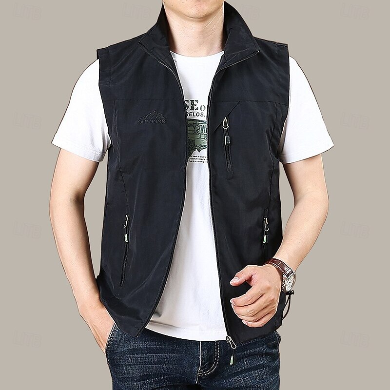 Men's Fishing Vest Hiking All Seasons Nylon Waterproof Quick Dry Solid Color Black Army Green Red Royal Blue Vest3