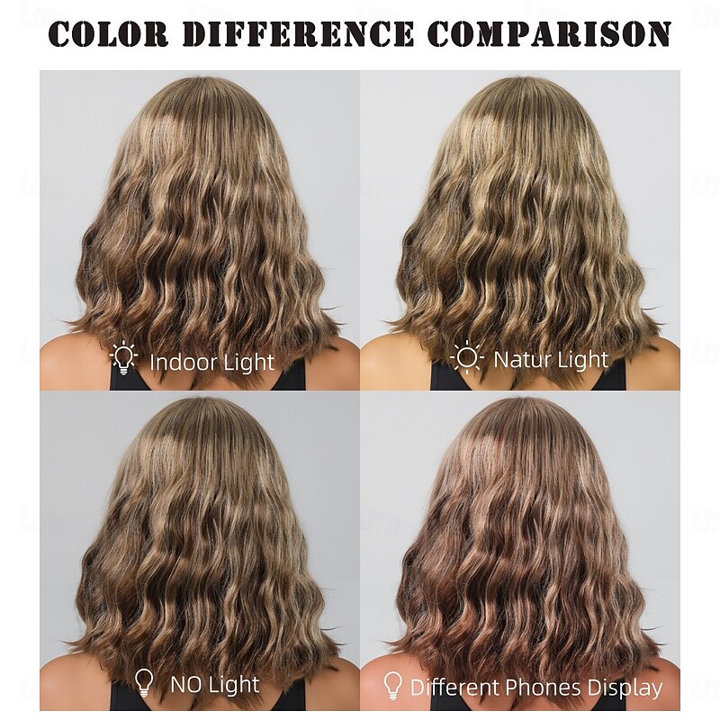 Synthetic Wig Water Wave Curly Weave Asymmetrical Neat Bang Machine Made Wig 12 inch A1 Synthetic Hair Women's Soft Party Classic Blonde4