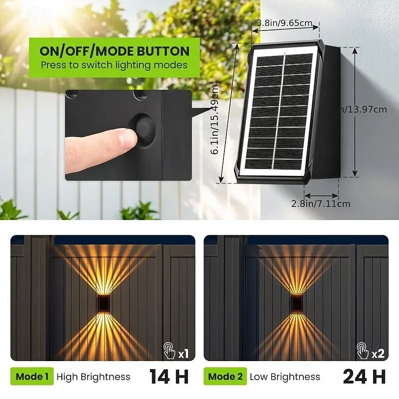 2/4pcs Solar Wall Light Outdoor Waterproof Up and Down Glow Stripe Beam Garden Light for Fence House Backyard Deck Porch Holiday Landscape Decoration4