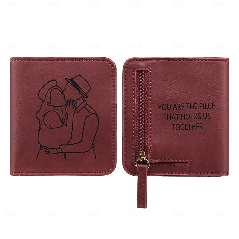 Personalized Photo Engraved Leather Wallet Custom Best Gift for Dad, Custom Text for Her, Mother's Day, Birthday, Anniversary, Christmas Gift, Personalized Leather Wallet for Women - Main Image