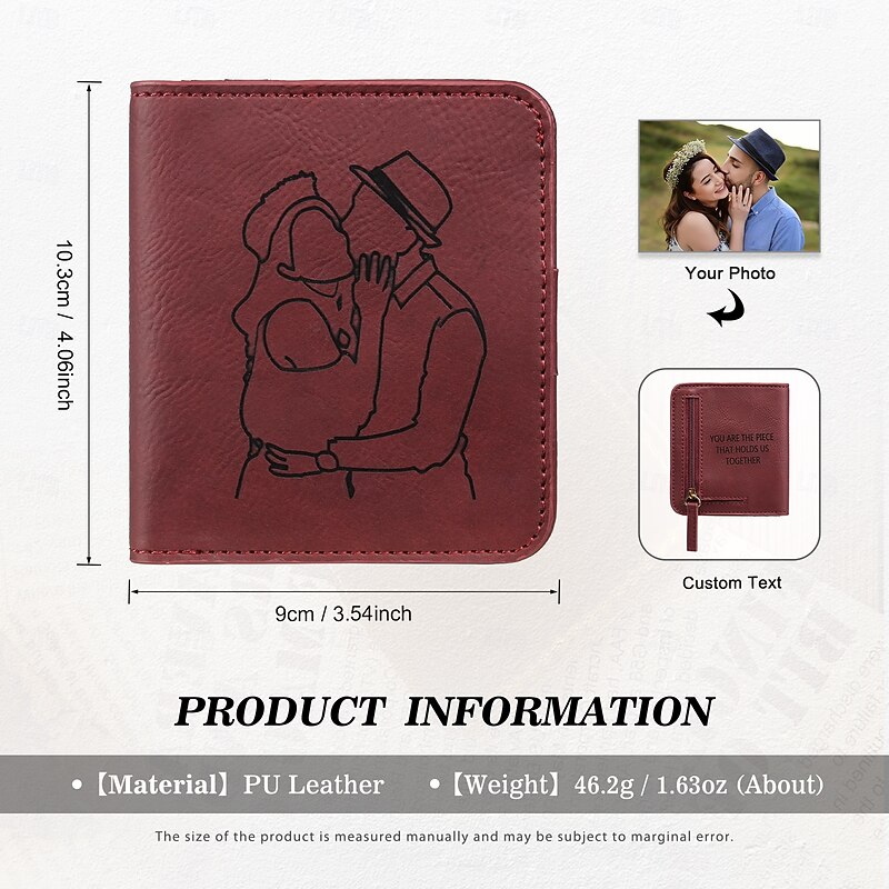 Personalized Photo Engraved Leather Wallet Custom Best Gift for Dad, Custom Text for Her, Mother's Day, Birthday, Anniversary, Christmas Gift, Personalized Leather Wallet for Women2
