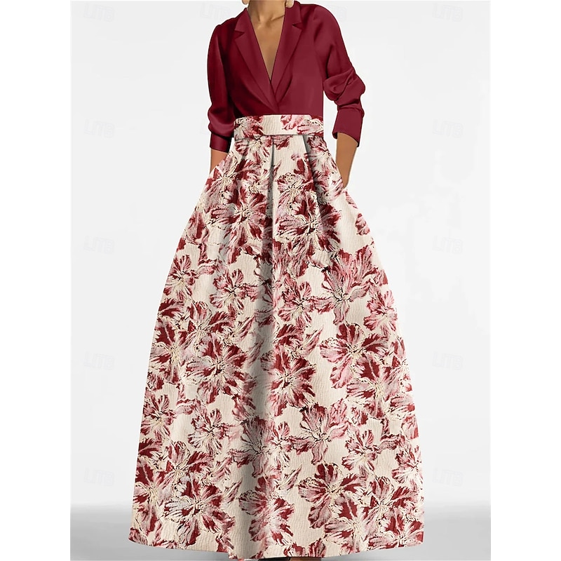 A-Line Evening Gown Elegant Dress Formal Floor Length Long Sleeve Shirt Collar Satin with Slit Wedding Guest Dress