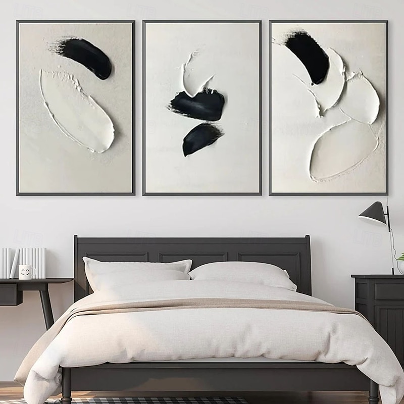 Black and White oil painting handmade Wall Art Set of 3 Abstract Painting on Canvas hand painted Texture mordern painting Wall Art Modern Abstract painting Wall Art Wal Decor