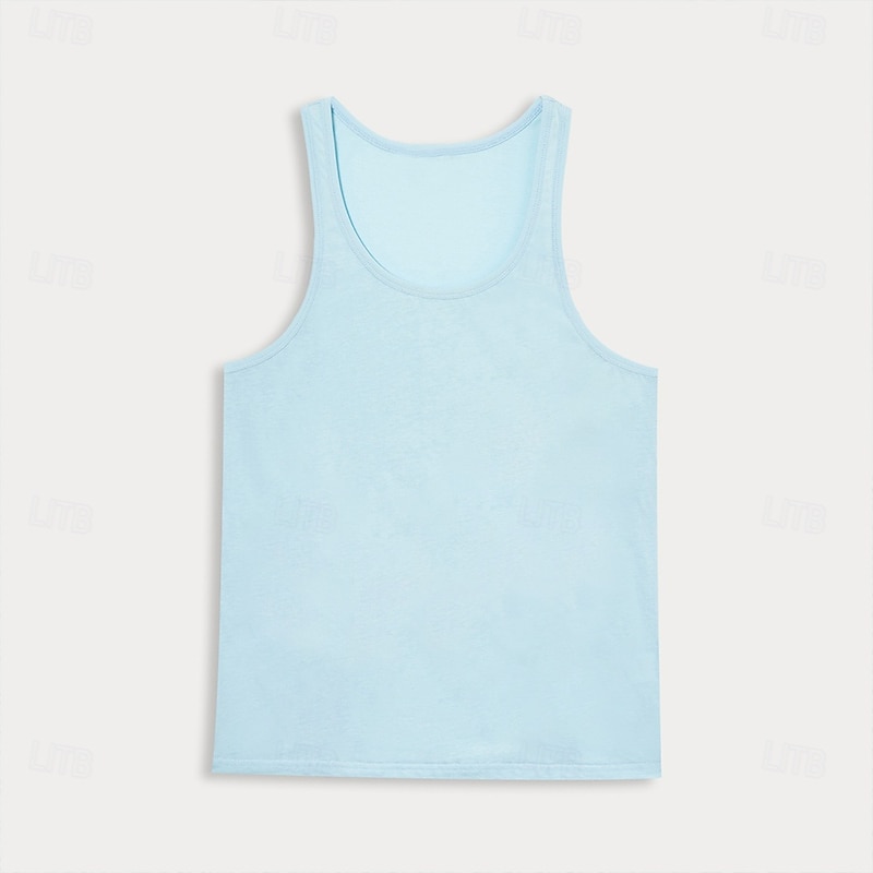 Men Sleeveless Round Summer Solid Color Vacation Daily Casual Plain Outdoor Vacation Home White Light Blue Top Tee for Men4