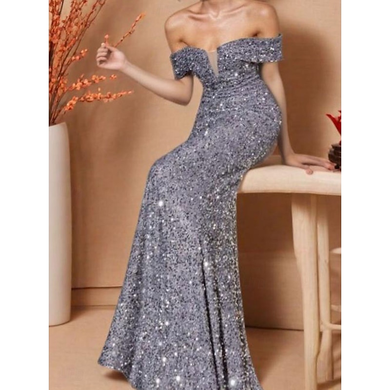 Mermaid / Trumpet Quinceanera Dresses Elegant Dress Formal Wedding Sweep / Brush Train Sleeveless Off Shoulder Sequined Backless with Sequin3