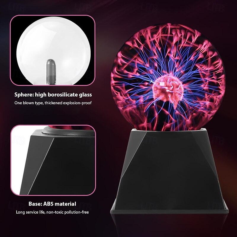 3.5/4/5/6/8 Inch Plasma Ball Static Electricity Ball Touch Sound Sensitive Plasma Globe USB Plug-in for Party Home Science Decoration Birthday Halloween Atmosphere Electric Ball Lighting3