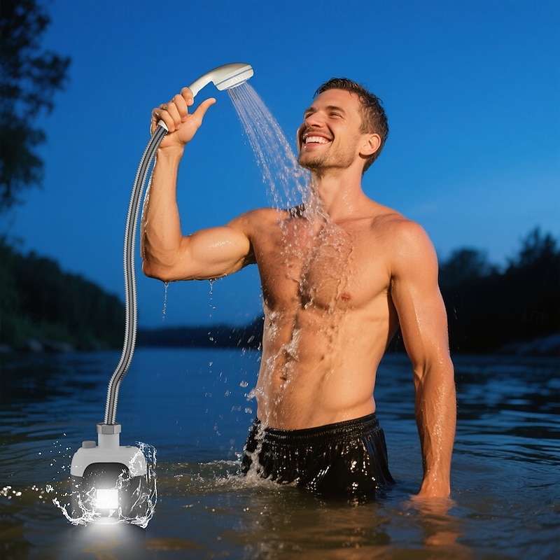 Camp Shower Pump Portable Camping Shower 2200mAh with LED Light Practical, Multipurpose Electric Outdoor Shower for Dormitory Outdoor Car Washing