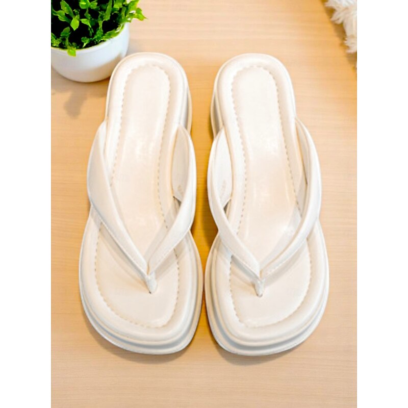 Women's Black Platform Flip Flop Sandals - Casual Cushioned Wedge Slippers for Summer Outings and Daytime Dates3